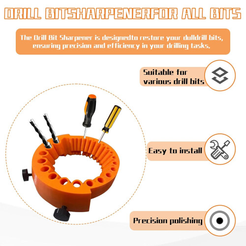 Drill Bit Sharpener With 3 Adjustment Screws Angle Grinder Compatible 13mm Drill Bits Orange DIY Professional Use 1