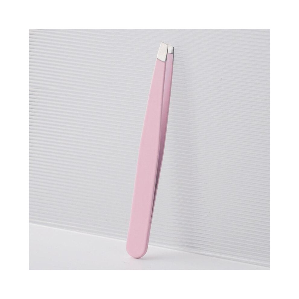 (Pink, one-size) Stainless Steel Eyebrow Tweezers, Slant Tweezers with Sharp Tip, Hair Removal Tweezers Eyelash Extension Tweezers, Hair Plucking Tool