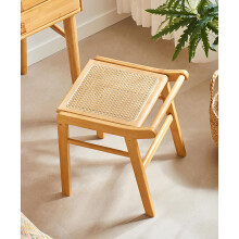 Bamboo Vanity Stool Ottoman With Rattan Seat For Makeup Room Bedroom Entryway Natural Bamboo Finish