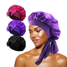 3pcs Simulated Silk High Elastic Wide Edge Sleeping Hat Round Cap Bathing Hat Hair Protection Hat