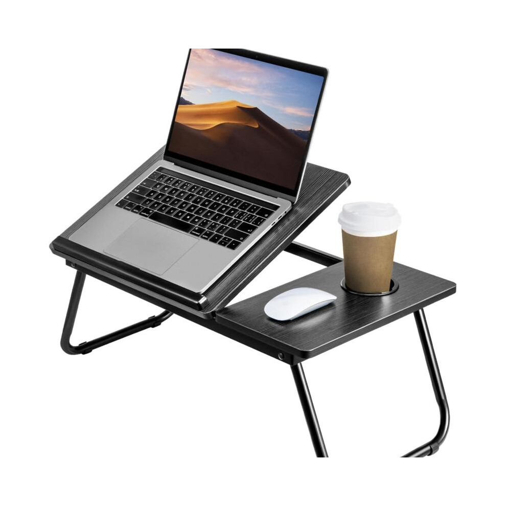 (Black) Godyna Foldable Laptop Desk, Laptop Table With Cup Holder, Height Adjustable Computer Bed Tray Table, Reading Holder Notebook Stand For Black 5011832410955