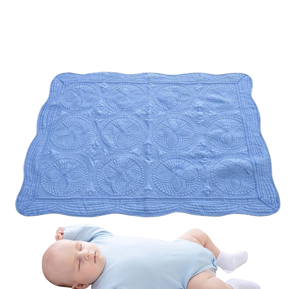 Baby Blanket Cotton Swaddle For Crib, Machine Washable Swaddling Quilt, Foldable Wrap For Stroller Car Seat Travel Blue