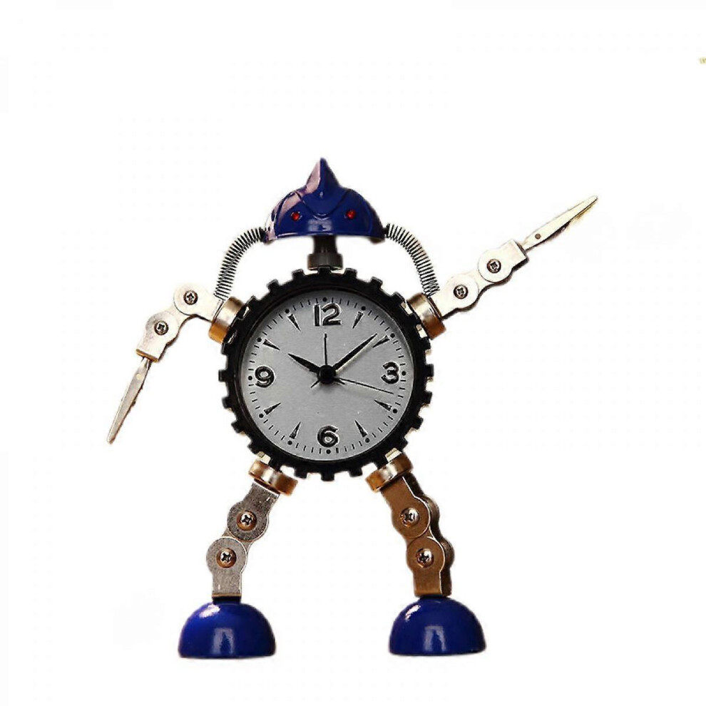 Kikidex (As Show, One Size) Xyc Gear Robot Alarm Clock Stainless Steel Metal, Wake-Up Clock With Flashing Eye Light And Hand Clip (Blue) Blue