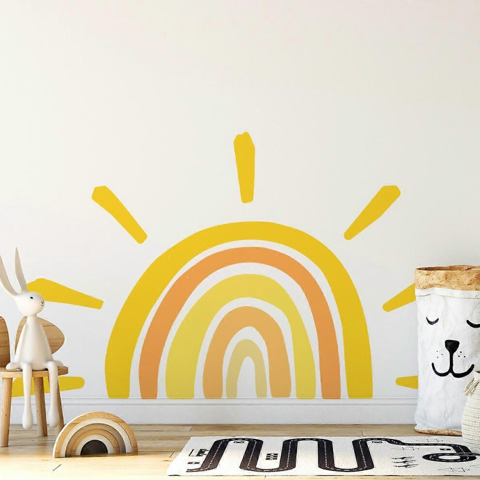 Kikidex (As Show, One Size) Xyc Rainbow Wall Sticker,Rainbow Wall Decal,Half Sun Wall Sticker,Rainbow Wallpaper For Kids Girls Room Playroom Nursery Classroom