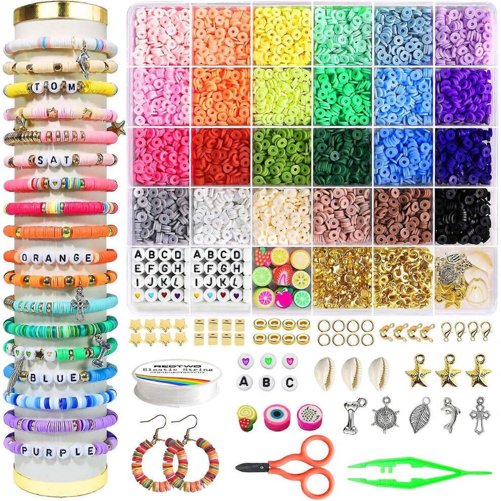 (As show, One size) 4200 Pcs Clay Beads Bracelet Making Kit, Friendship Preppy Flat Polymer Heishi Beads Jewelry Kits with Charms, Gifts for Teen Girls Crafts for Girls A