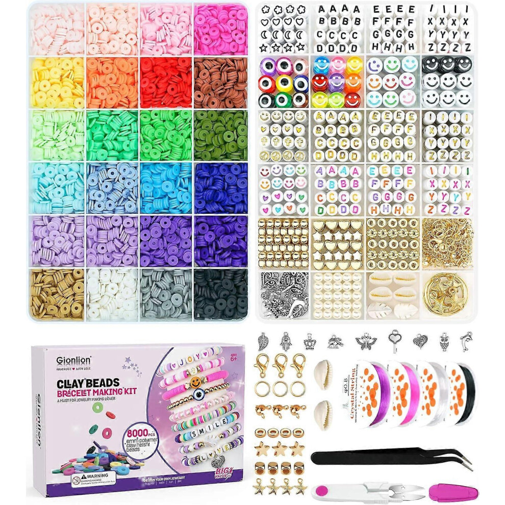 Kikidex (As Show, One Size) Clay Beads Bracelet Making Kit, Pack 2 Boxes Preppy Clay Beads Letter Beads Spacer Beads And Charms Kit For Friendship Jewelry Mak