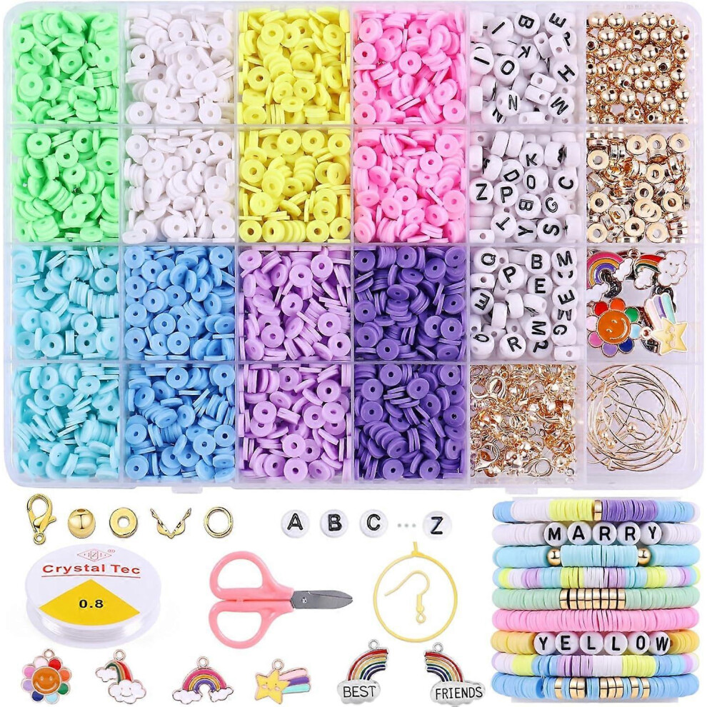 Kikidex (As Show, One Size) 3500 Pcs Pastel Clay Beads Kit For Bracelets Making, Polymer Macaron Heishi Beads For Jewelry, Friendship Bracelet Kit For Girls A Green