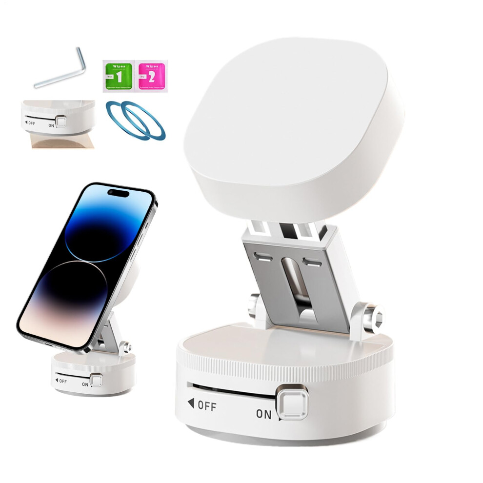 Magnetic Phone Holder Vacuum Suction Car Mount Foldable 360 Rotatable Smartphone Grip For Vehicle Windshield White 9393856857234