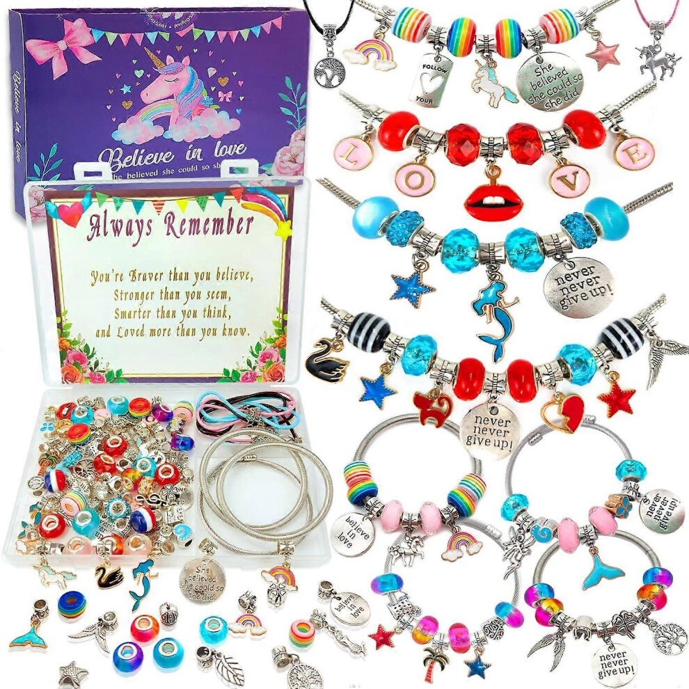Kikidex (As Show, One Size) Charm Bracelet Making Kit,Jewelry Making Supplies Beads,Unicorn/Mermaid Crafts Gifts Set For Girls Teens Age 5-12