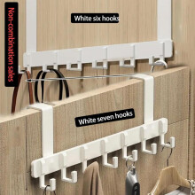 (White, Long arm 7 hook) Wall Mounted Door Back Hook, Durable Sturdy Punch-free Door Back Hanging Rack, Home Organizer for Clothes & Bag