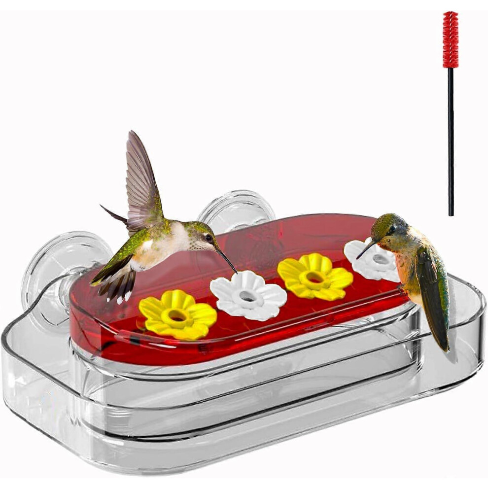 Kikidex (As Show, One Size) Window Bird Feeder With Strong Suction Cups,Clear Hummingbird Feeder For Viewing,4 Ports Flower Bar Humming Bird Feeding Station W