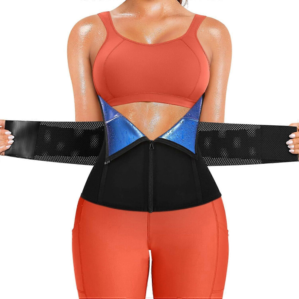 Kikidex (S, ) Waist Trainer For Women Belly Fat Sauna Sweat Waist Trimmer Corset For Stomach Wrap Workout Belt Shaper Band Zipper Blue
