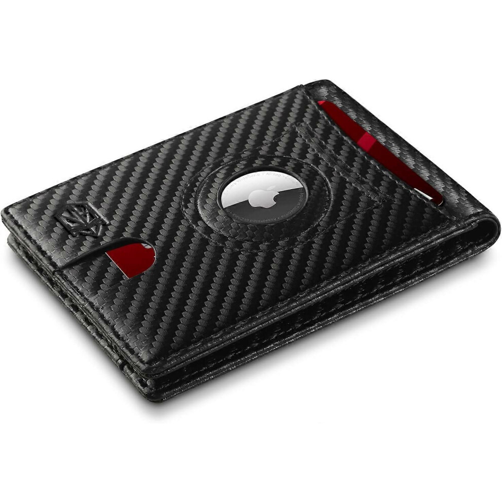Kikidex (, One Size) Airtag-Wallet-Mens-Slim-Rfid Blocking Wallet Leather With Money Clip Air Tag Wallet Card Holder Bifold Gifts For Men Black