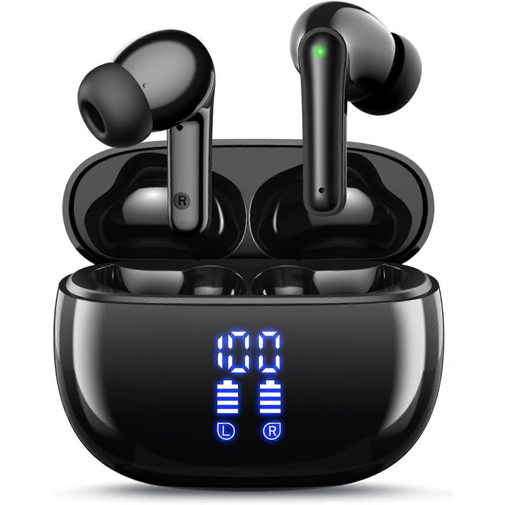 Kikidex (Black, One Size) Wireless Earbuds Bluetooth Headphones, 40H Playtime Stereo Ipx5 Waterproof Ear Buds, Led Power Display Cordless In-Ear Earphones Wit