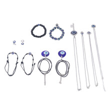 6 Pack Blue Glass Scary Eye Beaded Bracelets Sets with Necklace & Earrings