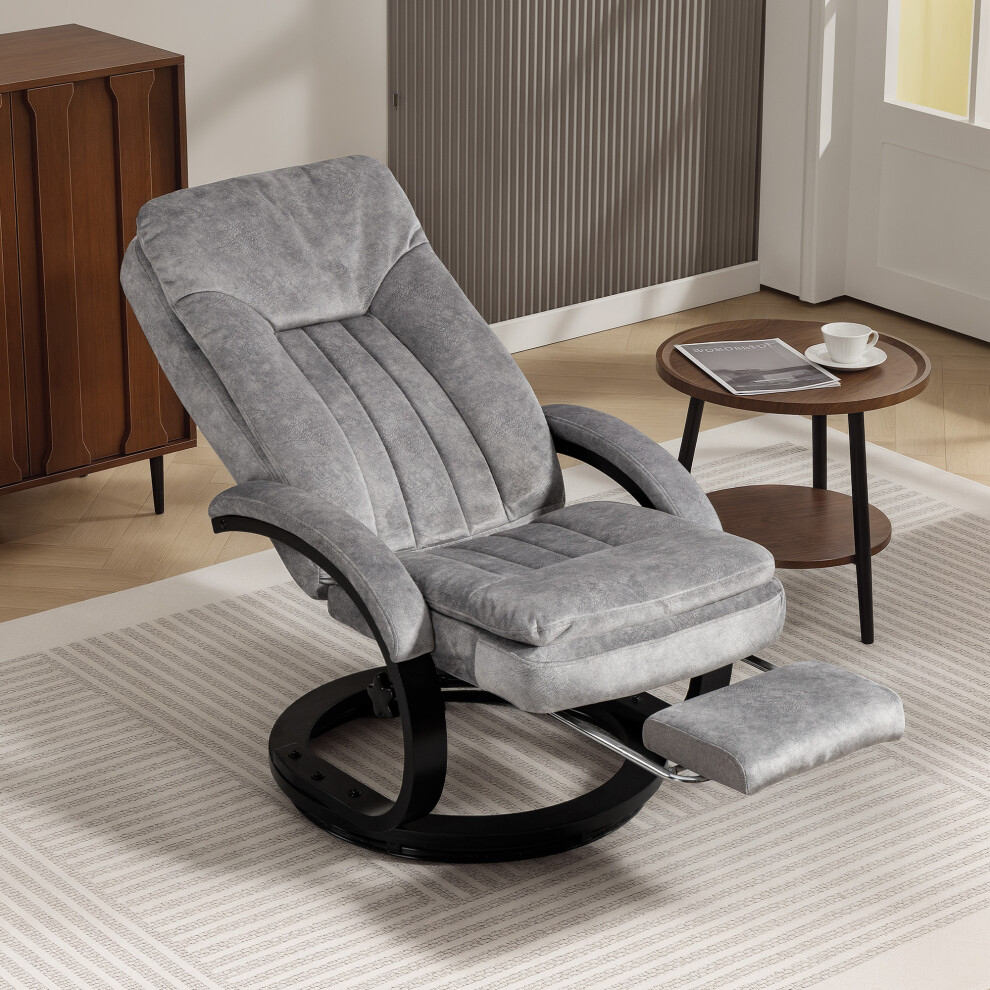 HOMCOM Manual Recliner Armchair with Footrest, Wooden Base, Grey-image-OPC-PKMXFJQ-NEW