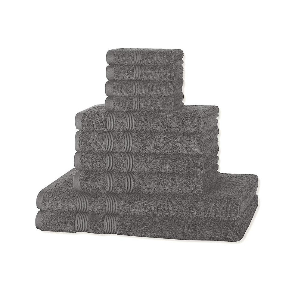 (GREY) A & B TRADERS Bathroom Towels Bale Set 10-Piece 4x Hand, 4x face Cloths, 2x Bath Towels 100% Cotton Quick Dry Soft Absorbent Soft Absorbent-image-OPC-PKMXKTX-NEW