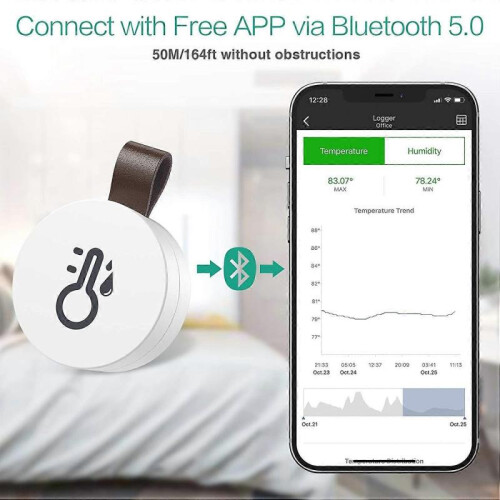 Wireless Thermometer Hygrometer, ORIA Mini Bluetooth 5.0 Humidity Temperature Sensor with Data Export and Alerts 1