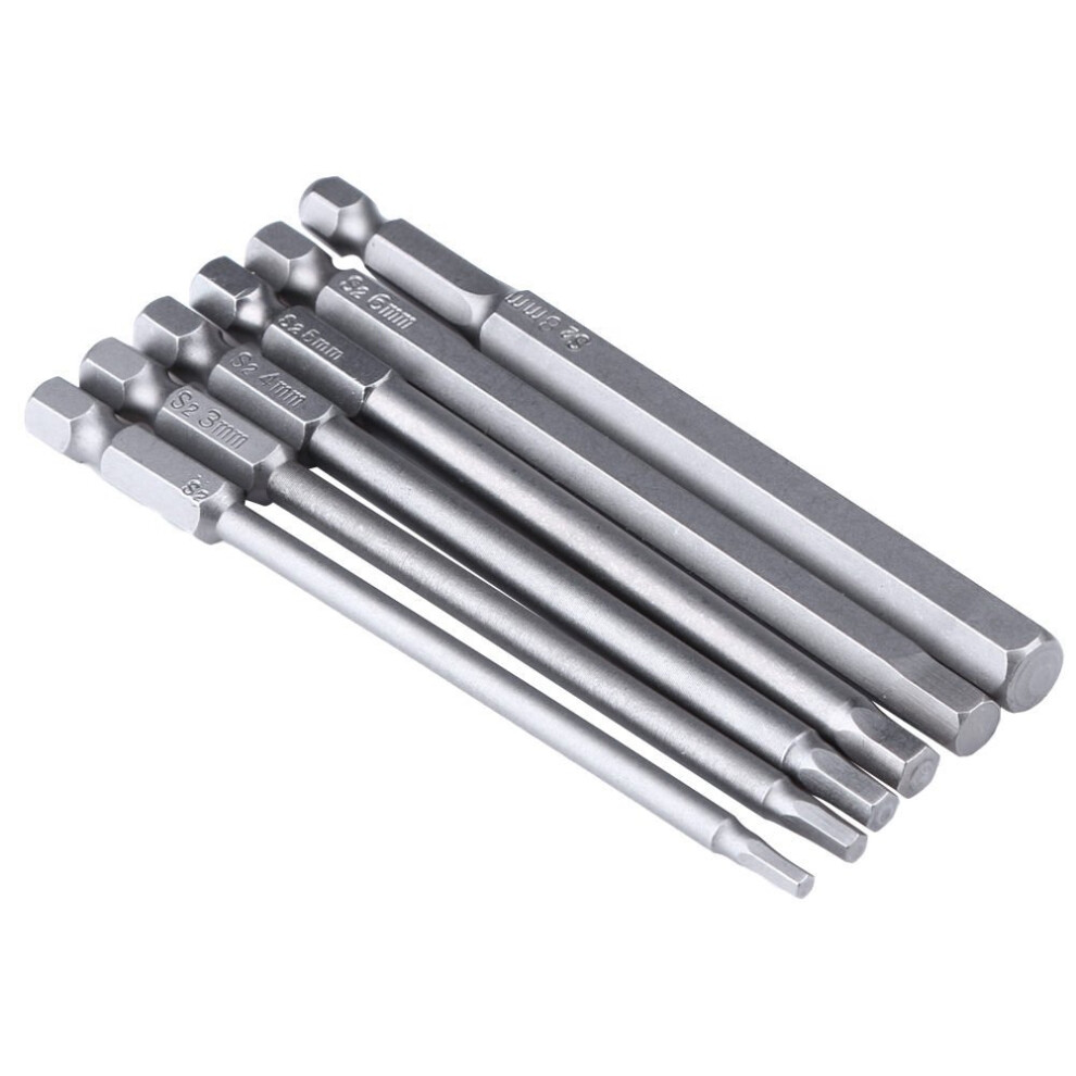 6Pcs H2.5-H8 100Mm Long Magnetic Inner Hexagon Head Screwdriver Bits Set 1/4 Inch Hex Shank For Drill Drivers 9084446017878