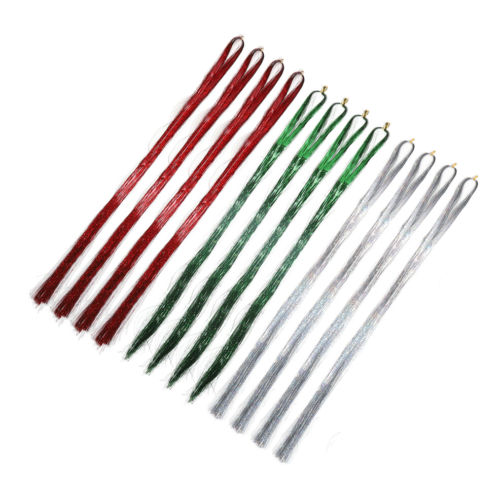 12 Bundles Glitter Sparkling Tinsel Hair Extensions Kit 1.2m with Tools