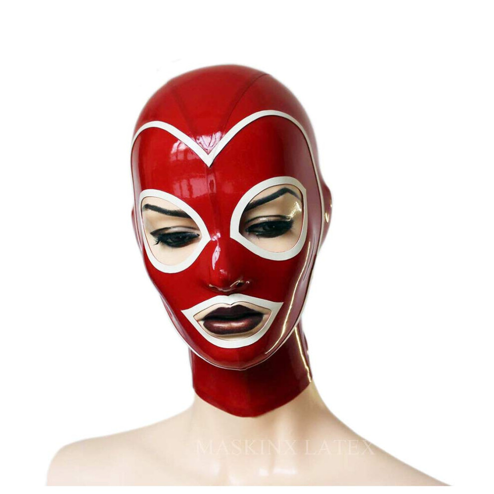Latex Mask 0.4mm Rubber Hood Back Zipper Red Catsuit Cosplay Model BC15 XL