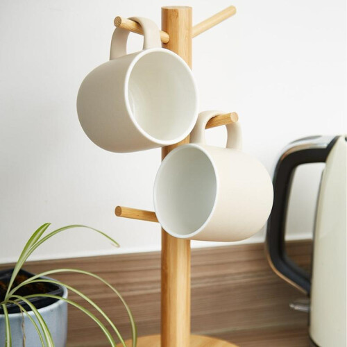 (Default) Mug Tree For 6 Mugs Coffee Tea Cup Storage Eco Friendly Bamboo Plain Essential Kitchen Organiser Lightweight Decor Racks Ceramic 2