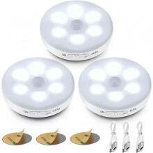 Automatic LED Night LightInterior Motion Sensor LightWireless LED Lights3 Modes (Auto/On/Off) USB Rechargeable Light[Energy Class A+++]3 pieces