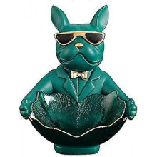 French bulldog figure with tray stainless steel,Table decoration sculpture decoration, key bowl statue small parts, container, fruit bowl,Green