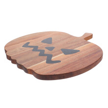 pumpkin shaped acacia wood charcuterie board for fruits and snacks