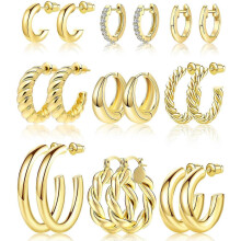 9 Pairs Gold Hoop Earrings Set for Womens TwistedHoops Earrings 14K 18K Gold