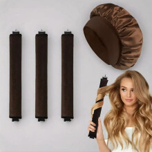 (Set, 4 Counts Brown) Heatless Hair Curler Set, 4 Counts/set Hair Curler & Wide Edge Satin Cap, Professional Hair Styling Tool for Women & Girls, Heatless