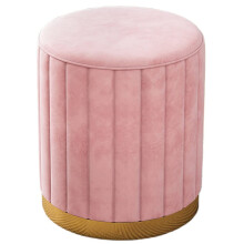 Round Velvet Footstool Pink 44x34 Cm With Gold Bottom Cushion, Dressing Stool And Chair For Living Room And Bedroom