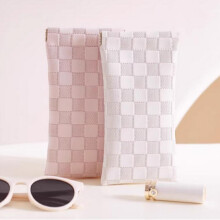 (White & Pink, 2 Counts) Portable Sunglasses Storage Bag, 2 Counts PU Leather Sunglasses Automatic Closed Case, Sunglasses Organizer for Outdoor Sports