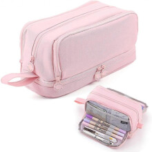 Large Capacity Pencil Case 4 Compartments with Zipper Portable Handle, Pencil Case Organizer for Office College School Teen Men Women (Pink)