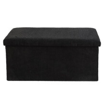 (Black) Black or Cream Foldable Corduroy Storage Box with Lid, Footrest with Storage, Rectangle Soft Touch Corduroy Finish, 77cm x 38cm x 38cm Home
