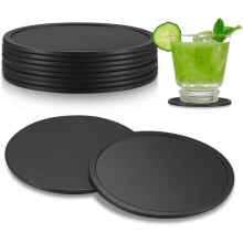 8 Pcs Silicone Coasters for Drinks, Black Round Mugs Coasters, Drink Coasters Pads Mats Non Slip for Home and Bar Coasters.
