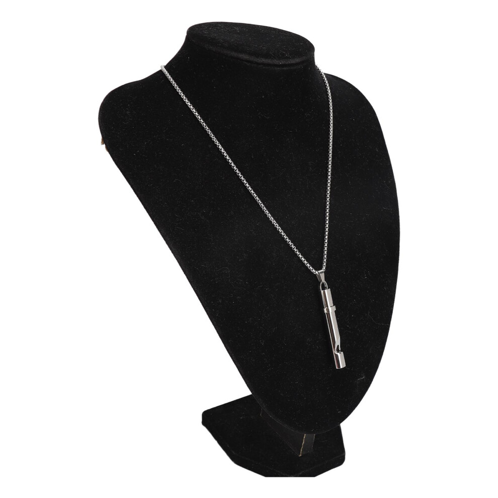 Silver Steel Whistle Shape Breathing Necklace For Meditation Anxiety Relief