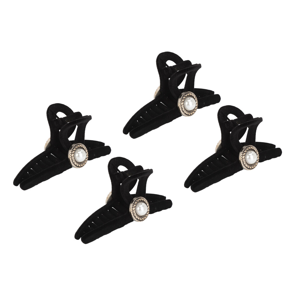 4pcs Velvet Flocking Artifical Pearl Hair Claw Clips Elegant Hair Jaw Holders