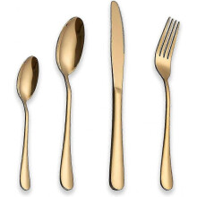 24 Piece Stainless Steel Cutlery Set with Titanium Gold Plating, Gold Color