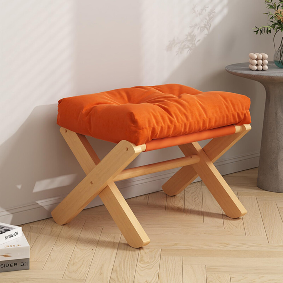 Folding Upholstered Footrest Stool Small Ottoman Bench Thick Cotton Cushion X-Leg Vanity Stool Makeup Room Orange-image-OPC-PKMXZWW-NEW