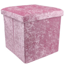 (PINK ) Crushed Velvet Footstool Foldable Storage Cube with Lid, 38cm x 38cm x 38cm Box Boxes Organiser Home Storage Multicolour Room Organizer
