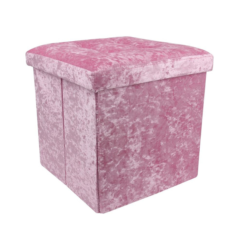 (PINK ) Crushed Velvet Footstool Foldable Storage Cube with Lid,  38cm x 38cm x 38cm Box Boxes Organiser Home Storage Multicolour Room Organizer-image-OPC-PKMY2CT-NEW