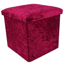 (PLUM ) Crushed Velvet Footstool Foldable Storage Cube with Lid, 38cm x 38cm x 38cm Box Boxes Organiser Home Storage Multicolour Room Organizer