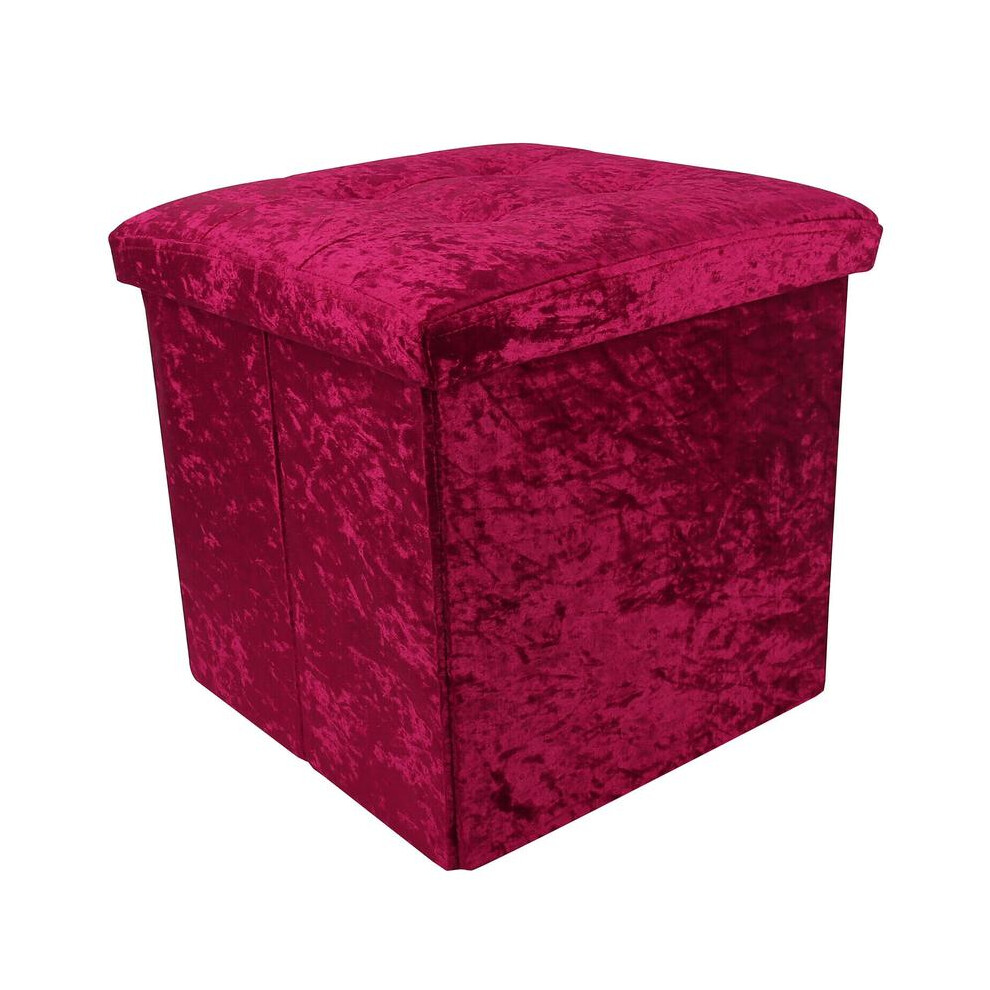 (PLUM ) Crushed Velvet Footstool Foldable Storage Cube with Lid,  38cm x 38cm x 38cm Box Boxes Organiser Home Storage Multicolour Room Organizer-image-OPC-PKMY2CV-NEW