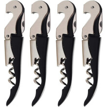 Heavy Duty Chrome Waiter Corkscrew Wine Opener with Foil Cutter,  Professional 4Pack Wine Key for Waiter, Black Bottle Opener for Wine and Beer
