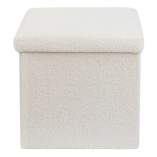 (White) Cream or White Teddy Boucle Foldable Storage Box Footstool, Ottoman Storage Cube Footrest, Organizer Storage Box with Lid, Square Teddy