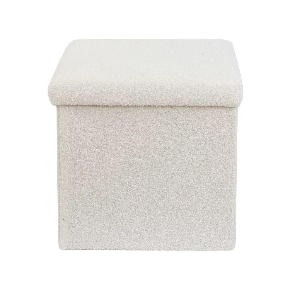(White) Cream or White Teddy Boucle Foldable Storage Box Footstool, Ottoman Storage Cube Footrest, Organizer Storage Box with Lid, Square Teddy-image-OPC-PKMY5GS-NEW