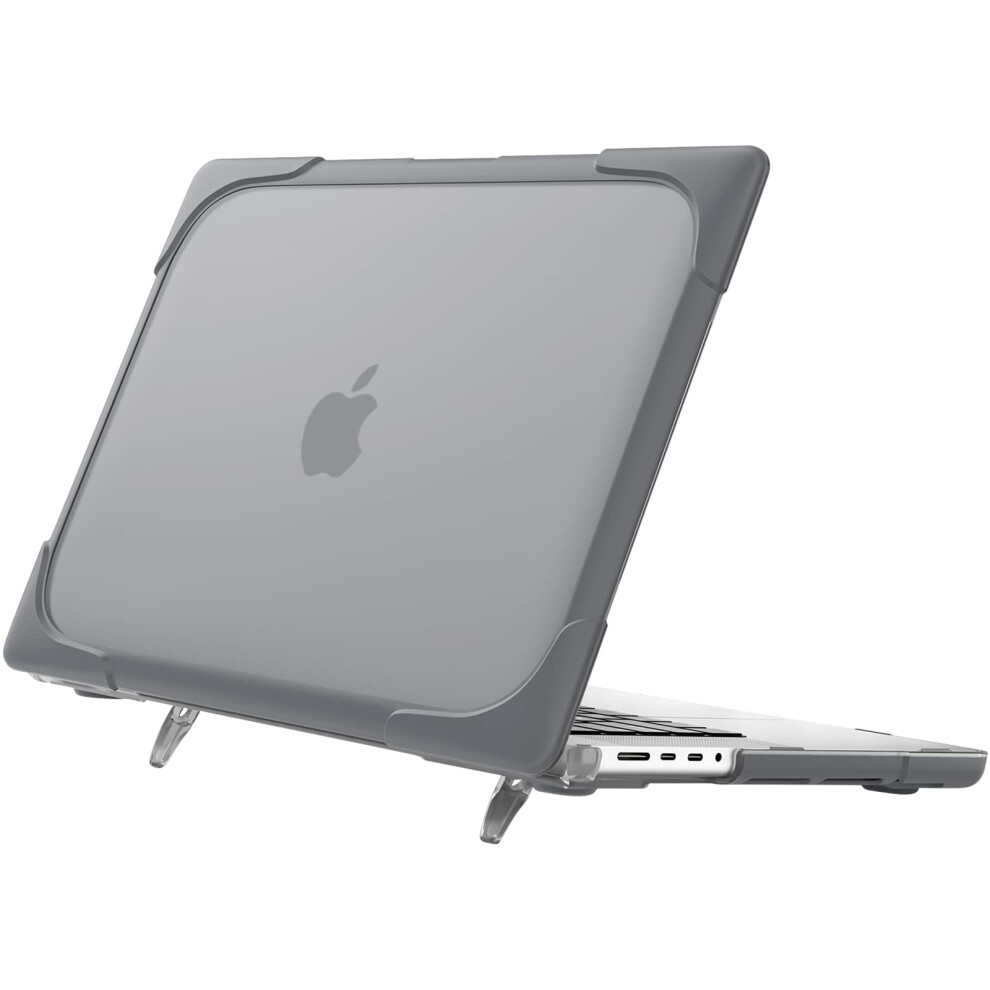 Case For Macbook Pro 14 Inch - Dual Layer Hard Shell With Kickstand, Fits M1/M2/M3 Pro/Max A2442/A2779/A2918/A2992 Grey 9084446019315