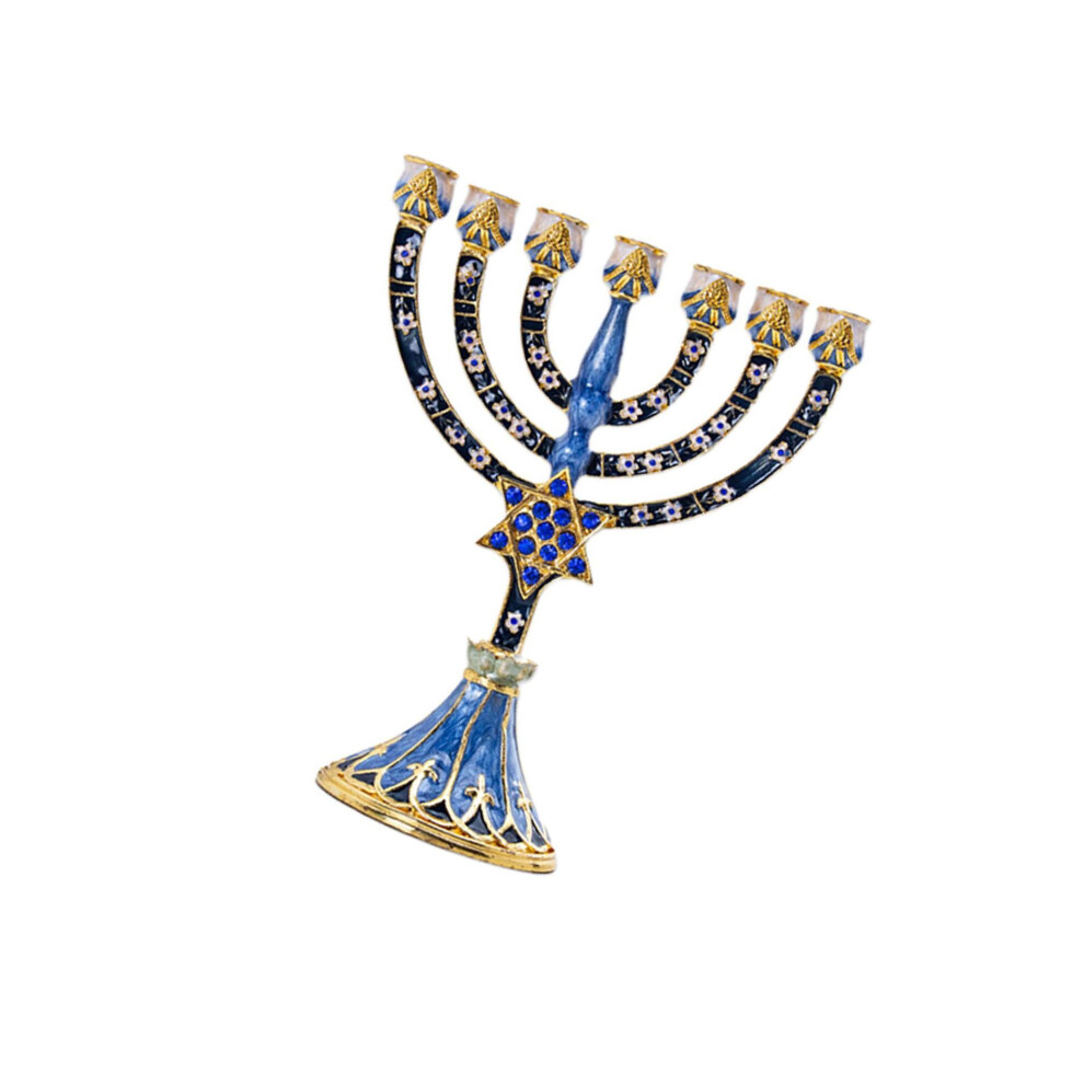 (Dark blue, Large) Elegant Hand Painted Hanukkah Enamel Menorah Embellished Jewish-image-OPC-PKMY7XG-NEW