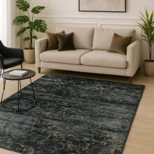 (Black, Silver) Luxury Marble Effect Rug Soft Non-Slip Washable Carpet for Living Room Bedroom & Home Decor